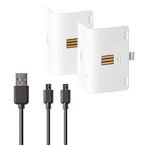 Snakebyte Xbox One Twin Battery Pack REV. 2 - 2 Rechargeable Battery Packs for Xbox One, S, Xbox One X and Elite Controllers (White) - Xbox One