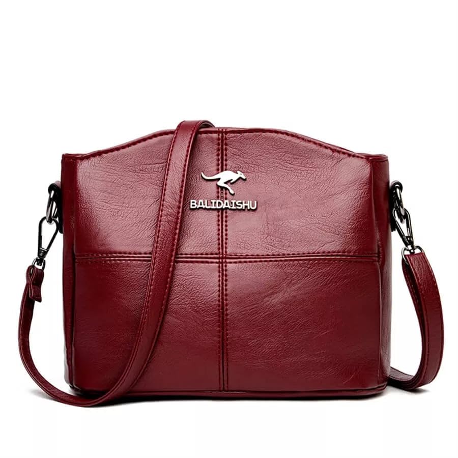 Bolsa de Ombro Pequena Feminina de Couro PU Bolsa Feminina Transversal Vintage Multi Bolso (Vermelho)