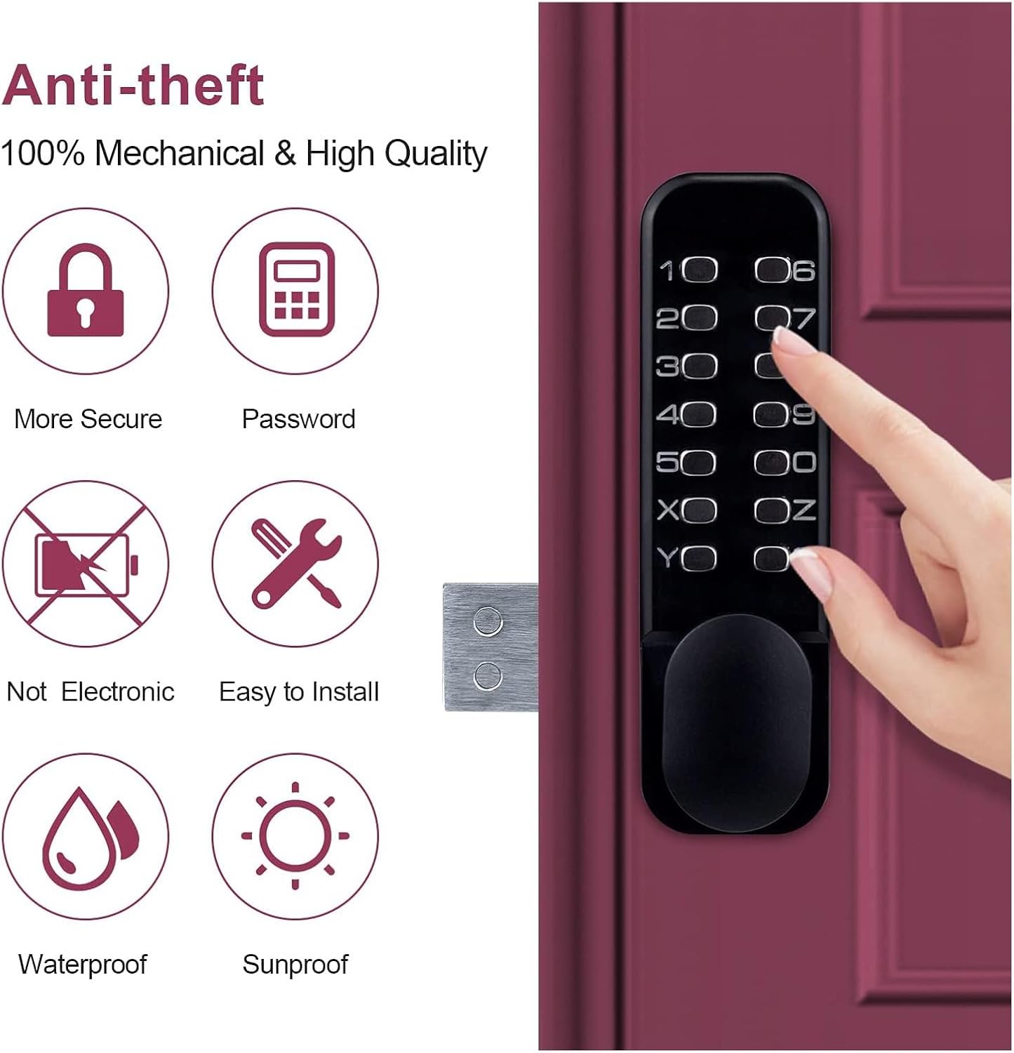 Mechanical keyless Entry Door Lock Stainless Steel Mechanical Keyless Entry Door Lock with Keypad Door Handle Keypad Deadbolt Lock with Handle (Color : Silver)