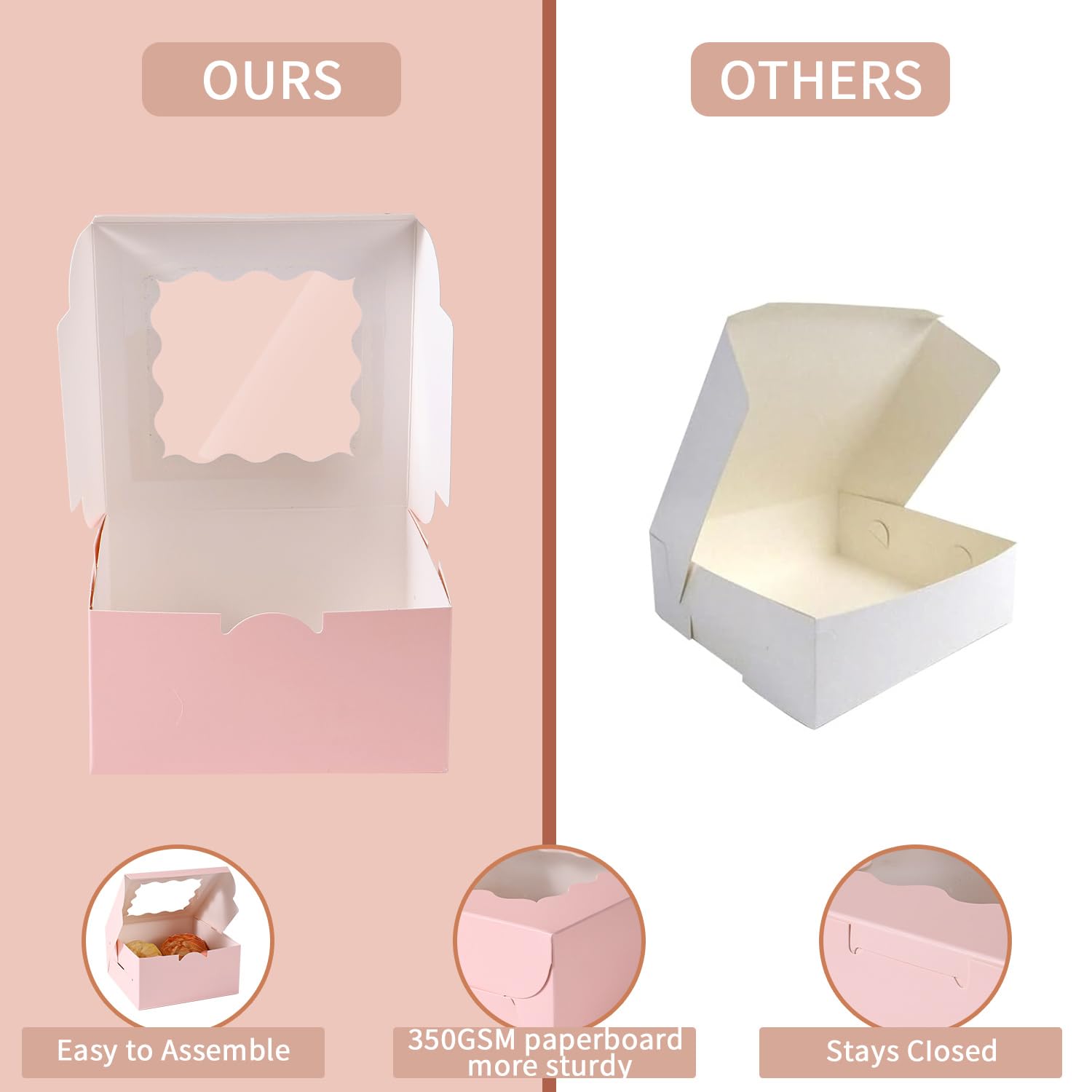 Cake Boxes - 100 Pack Small Bakery Boxes -4