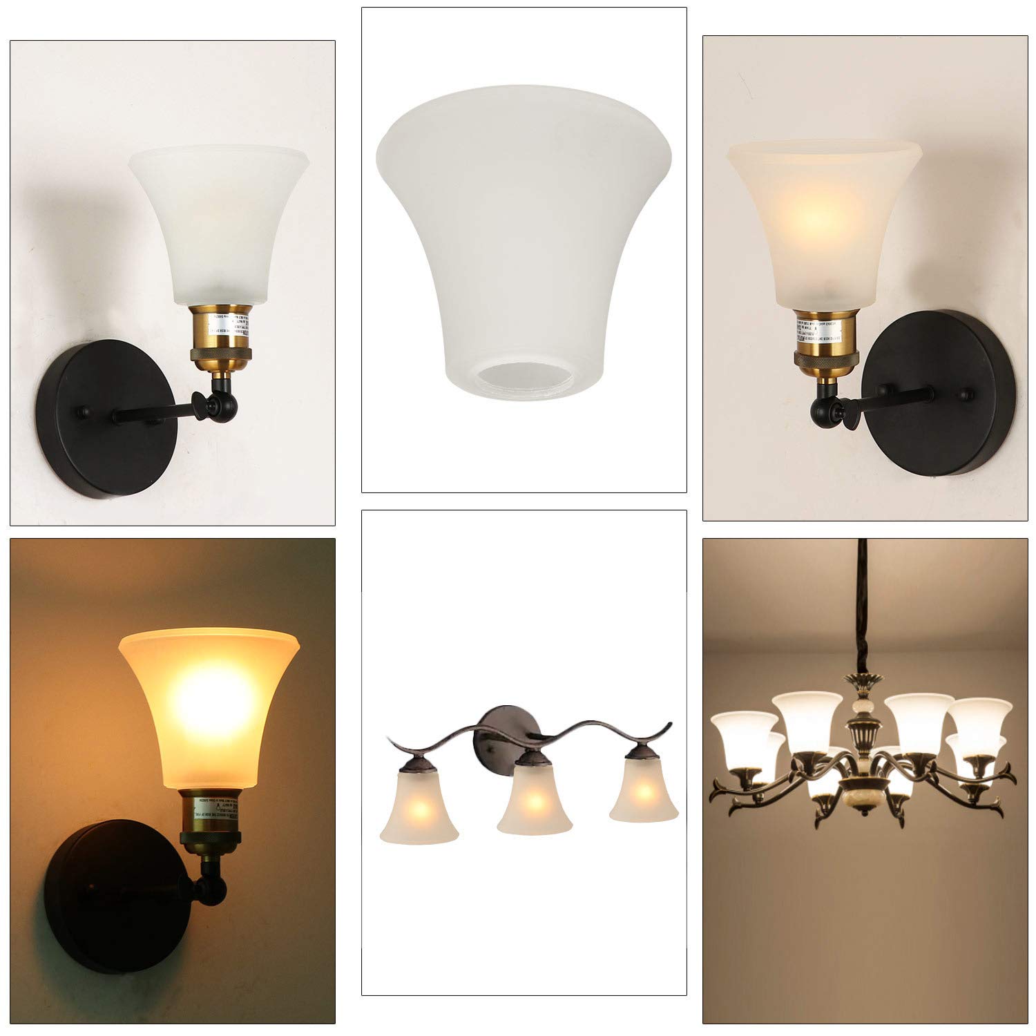 4 paquetes de campana en forma de lámpara de vidrio esmerilado reemplazo para ventilador de techo Kit de iluminación colgante accesorio A00049 3