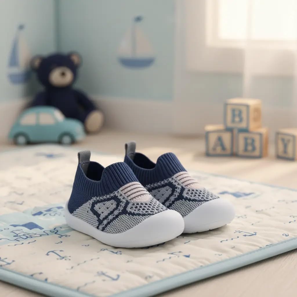 Baby Walking Shoes for Boys Girls – Breathable Knit Toddler Sneakers Non-Slip Soft Sole Infant First Walker Slip-On Shoes Lightweight Baby Sneakers for Crawling, Standing & Walking (12-24 Months)
