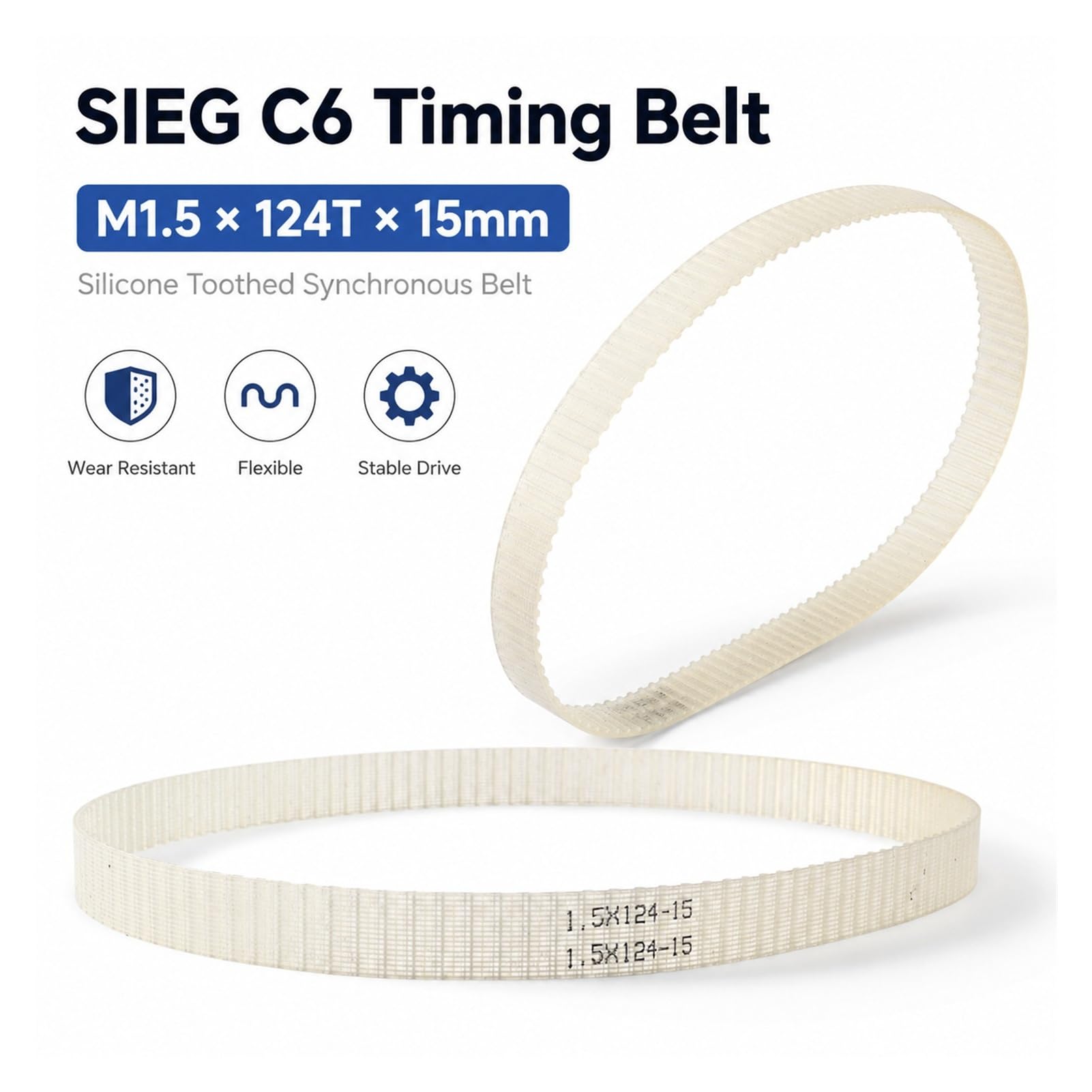 Lathe Timing Belt | 124T M1.5x124Tx15mm Silicone Toothed Synchronous Motor Transmission(5pcs)