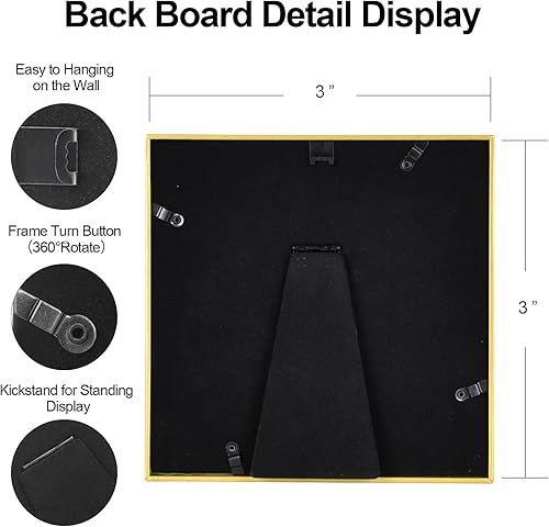 Miniatura 3 de Juego de 4 portarretratos de 10 x 10 pulgadas, color latón mate, simple y moderno, de aluminio cepillado, para fotos de 6 x 6 pulgadas con paspartú