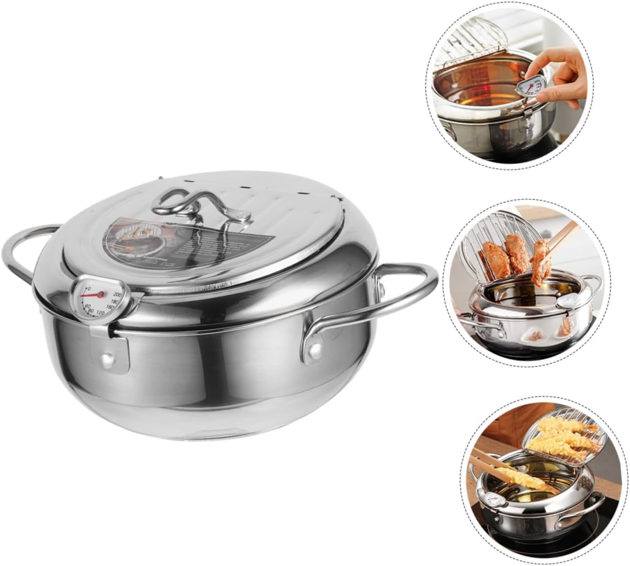 Japanese Tempura Deep Fryer Pot Stainless Steel Cooking Pot Fry Basket 3L Capacity for Home Cooking and Deep Frying