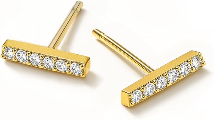 Altitude Boutique Cubic Zirconia Gold Bar Stud Earrings for Women | 18K Gold or Silver Plated Cz Bar Studs | Delicate, Hypoallergenic Stainless Steel Earrings