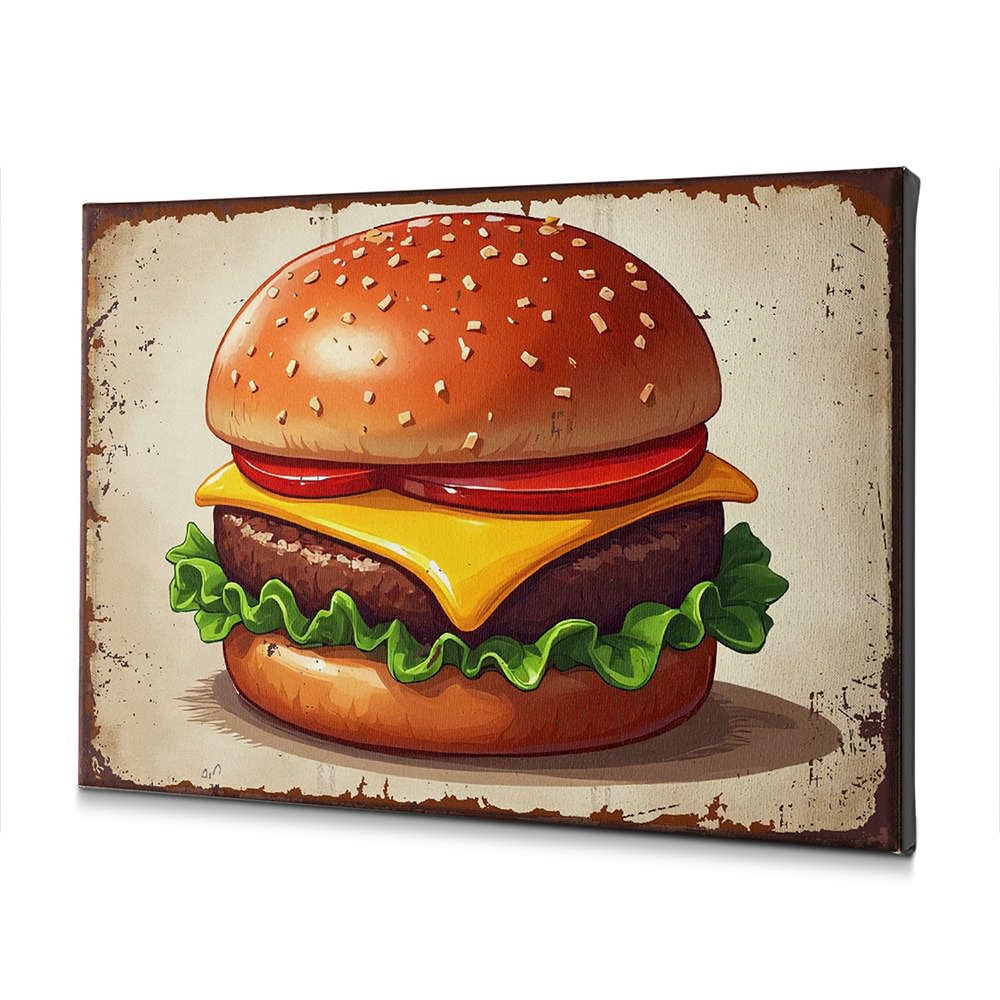 Tableau sur toile cheeseburger rustique impression haute définition