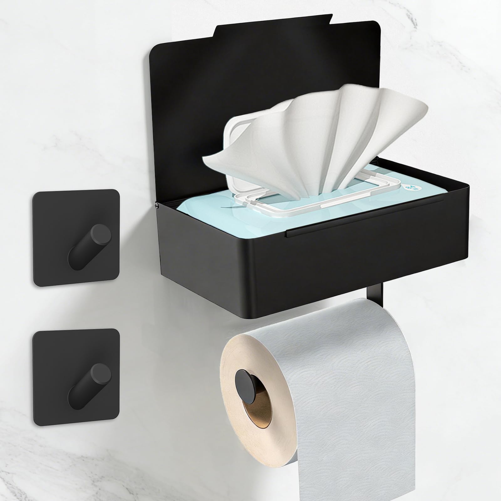 Portarrollos de papel higiénico SURFOU con caja de toallitas húmedas autoadhesivo