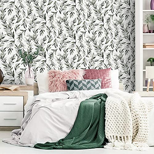 Livebor Olive Leaf Wallpaper Peel and Stick Leaf Contact Paper 17.7inch x 196.8inch Sage Green Peel and Stick Wallpaper Modern Farmhouse Wall Paper Neutral Removable Self Adhesive Decorative Vinyl by Livebor - Used condition - Image 2