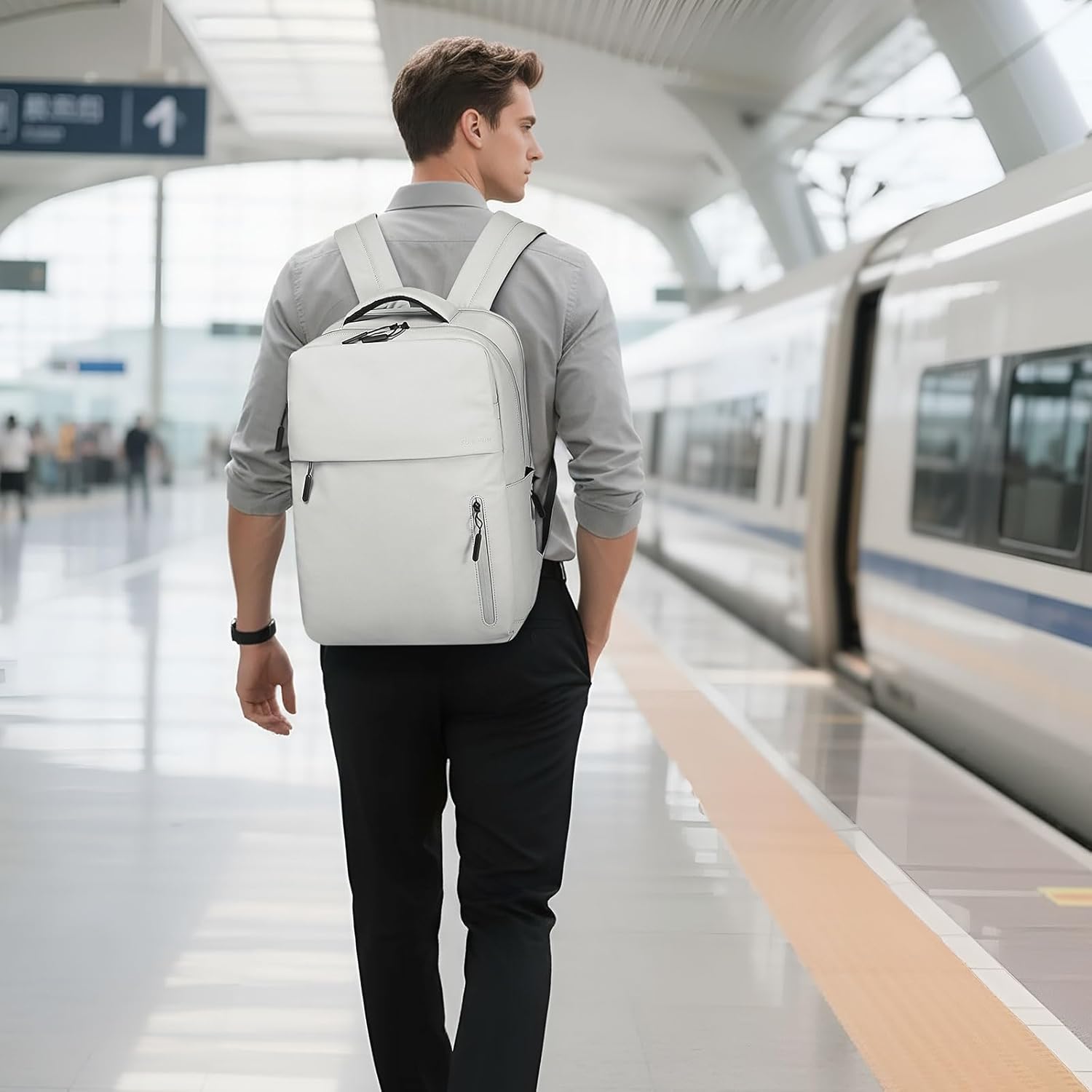 Lightweight Commute Backpack for Men & Women, Water-Resistant Travel Daypack with 15.6-Inch Laptop Compartment & Anti-Theft Pockets, Cloud Gray