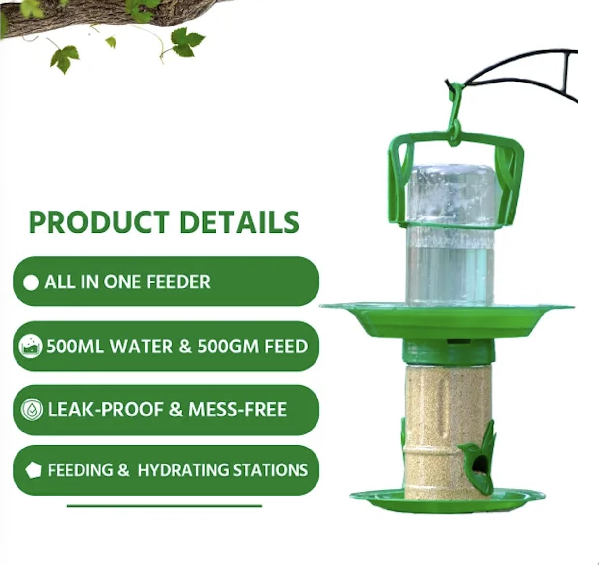 Small Double Decker Bird Feeder - Water & Seed -4