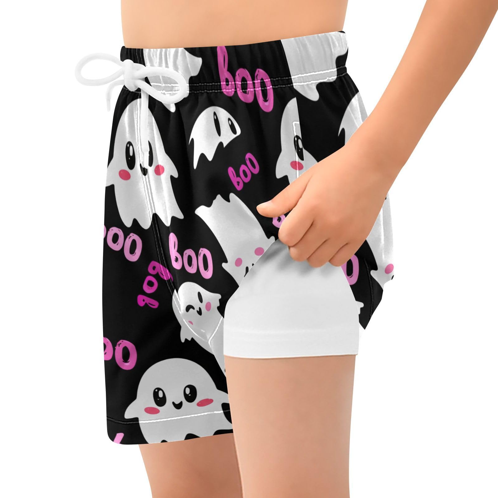 YANENDIE Boy Swim Trunks with Compression Liner Blush Ghosts Boys Swim Shorts Quick Dry Beach Shorts