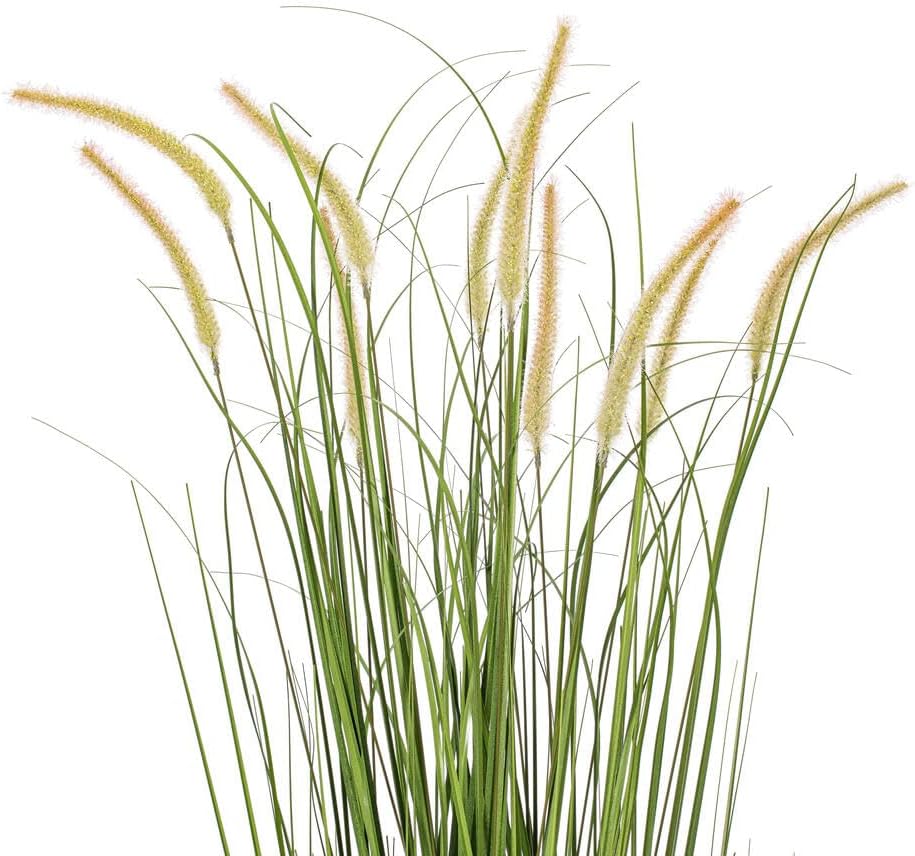 36" Green Artificial Grass and Cattails in Iron Pot