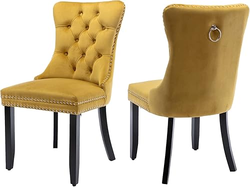 Miniatura 109 de Aoowow Juego de 2 sillas de comedor tapizadas de terciopelo, sillas laterales sin brazos con respaldo de ala, botones y patas de madera maciza para