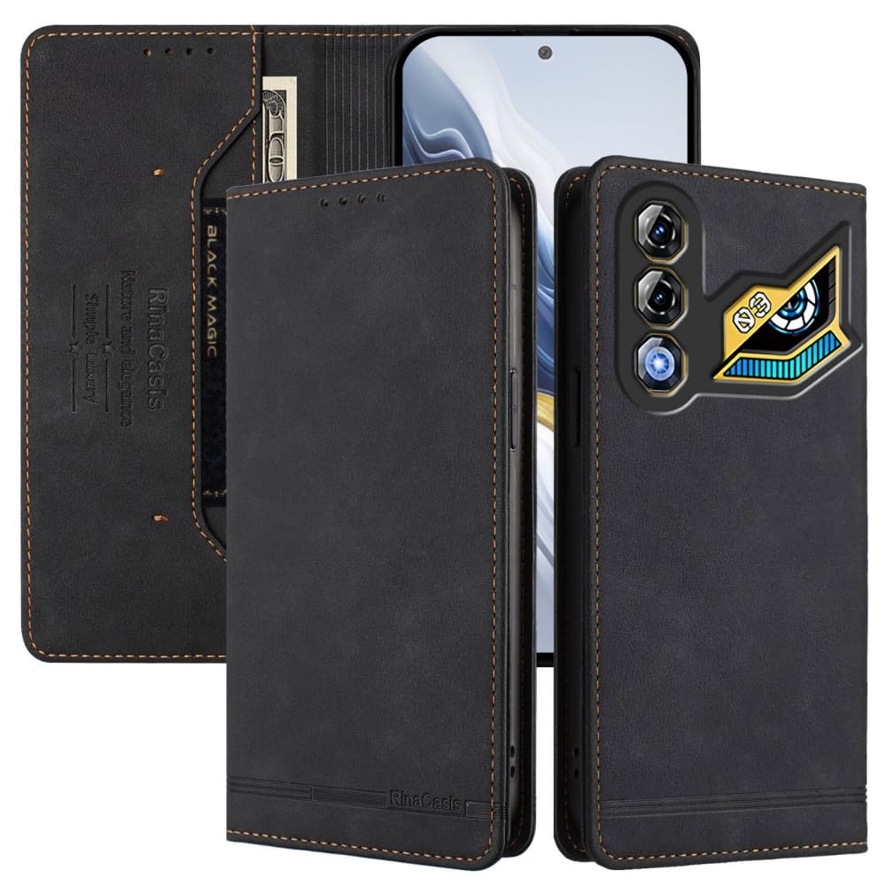 Leather Case for ZTE Nubia Neo 3 GT 5G, Flip Case with RFID Blocking, Strong Magnet, Skin Friendly Shockproof Wallet Case Black