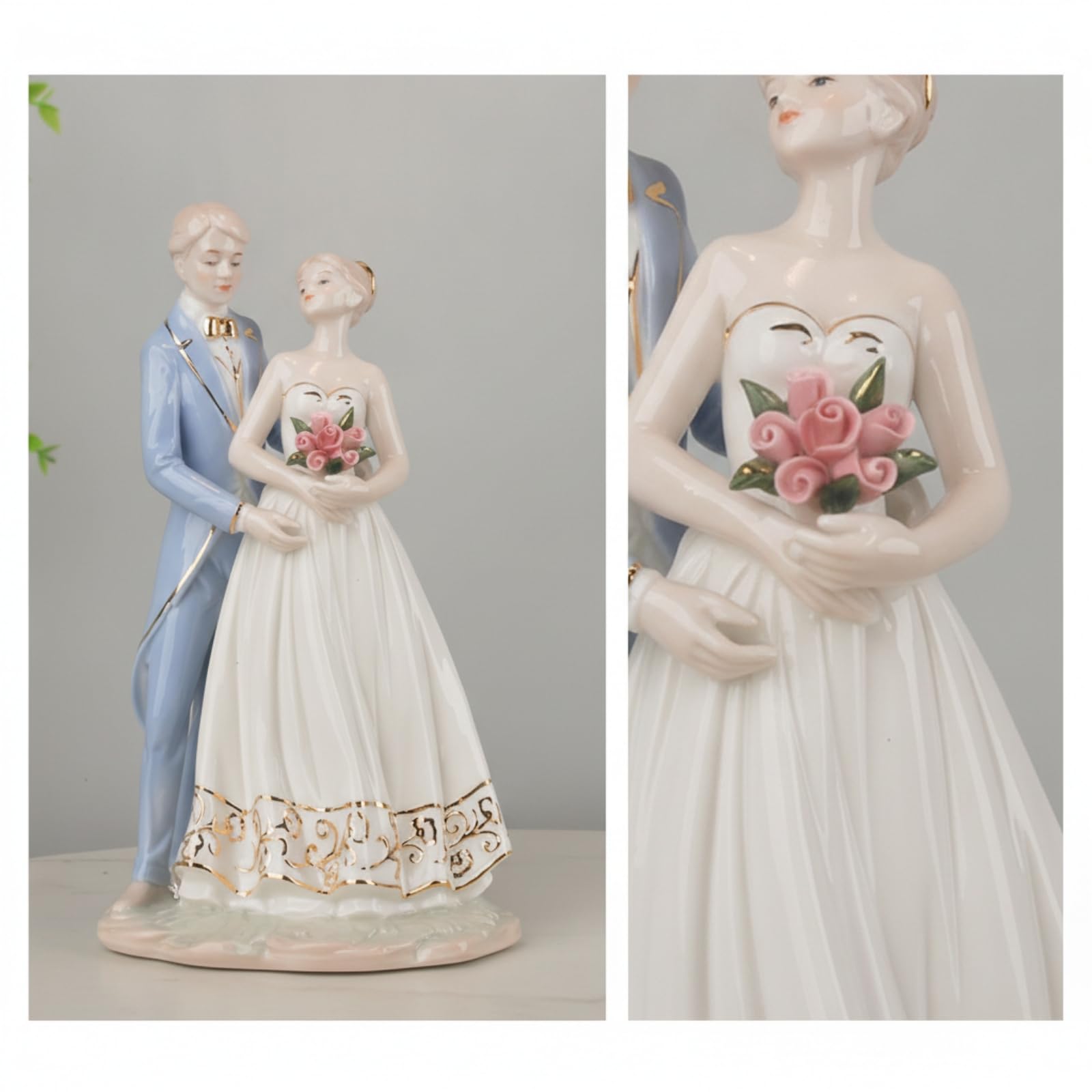 F Fityle Figura Nupcial de Cerámica Escultura Pareja en Base Decorativa Estatua Adorno Hogar Cerámica Cocida a Alta Temperatura con Acabado Vidriado Adecuada