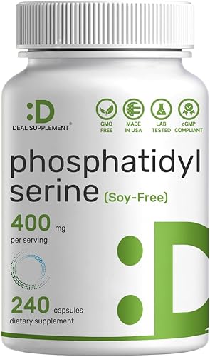 Suplemento de fosfatidilserina, porción de 400 mg, 240 cápsulas - Fuente de lecitina de girasol sin soja