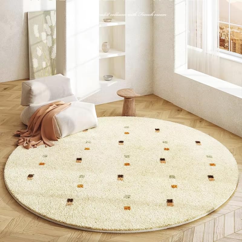 Tapis rond antidérapant crème 170 cm pour sécuriser et réchauffer le sol
