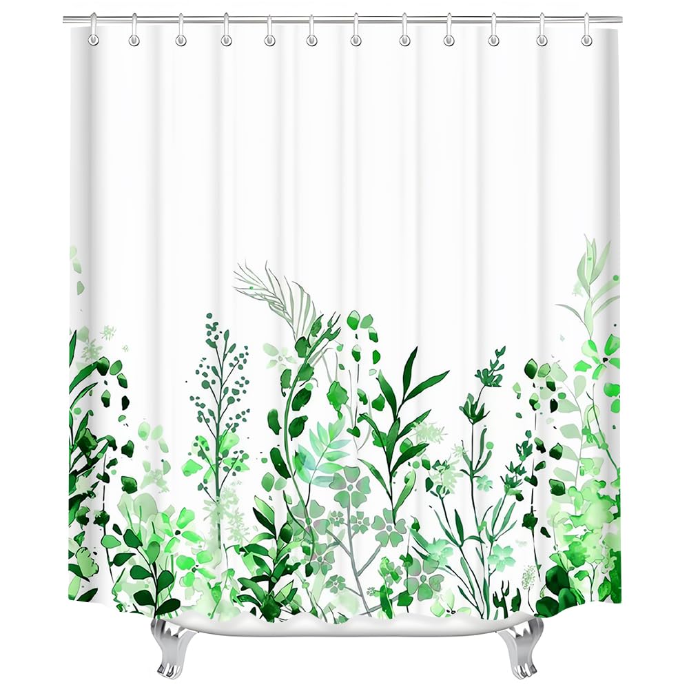 Lerores Tenda da doccia 220 x 200 cm, verde foglie, orlo appesantito, antimuffa, tessuto impermeabile, lavabile, in poliestere, con occhielli e 14 anelli per tenda da doccia per bagno, vasca da bagno