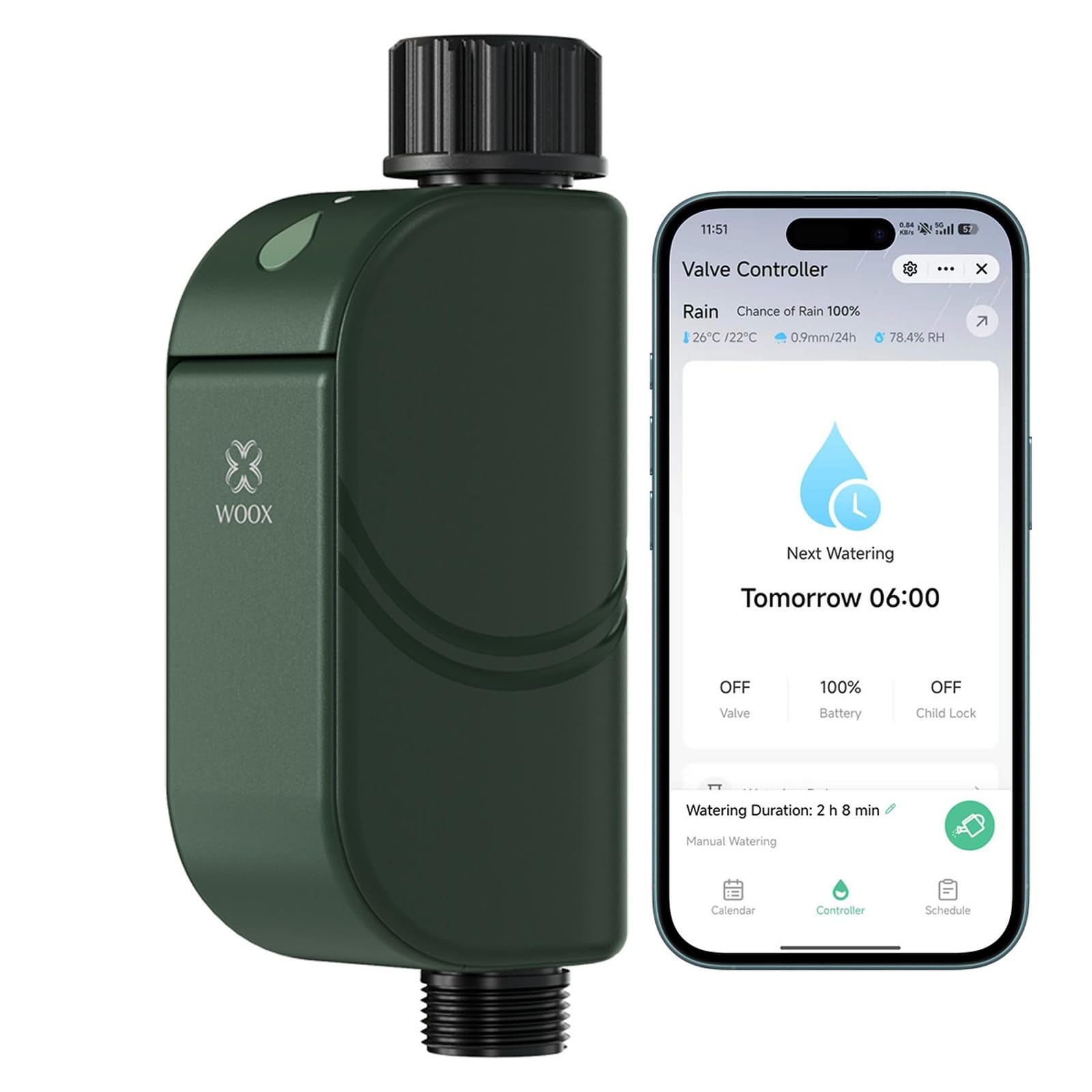 Woox Programador de Riego WiFi Inteligente, Sin Hub Requerido | 8 Programas de Riego, Wi-Fi 2,4 GHz, control vía app, Alexa/Google Assistant, IP65, Retardo por lluvia, Riego manual.