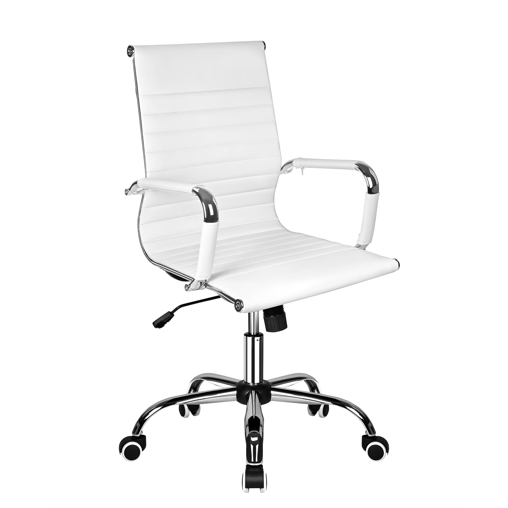 T-LOVENDO.ES Silla de Oficina o escritorio Blanca de Diseño Moderno y elegante - Ergonomica y Reclinable - de Piel Cuero Sintetico. Ideal Sala de reuniones