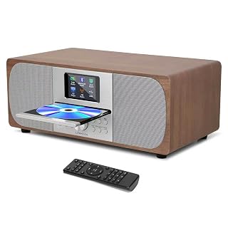 LEMEGA MSY6 Chaîne Hi-FI Stéréo Bluetooth (Dab+, Lecteur CD, 100W, Meuble en Bois Acoustique, Système Stéréo Puissant, USB, AUX, Radio FM, Transmission Bluetooth, 40 Présélections) Noyer - Les Beatles, Paul McCartney, John Lennon, RIngo Starr, George Harrison