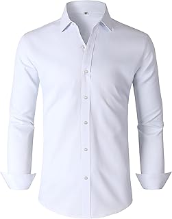 Men's Dress Shirts Regular Fit Solid Long Sleeve Wrinkle-Free Formal Shirt Business Casual Button Down Shirts - Buy now
