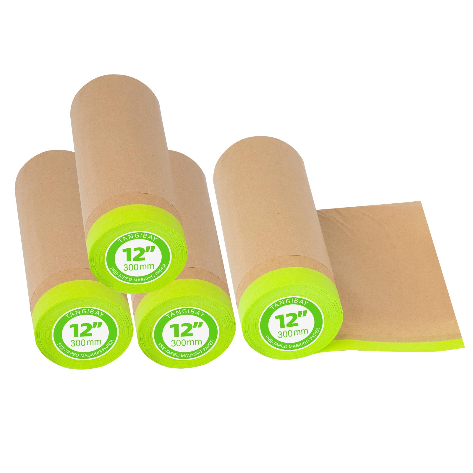 Tangibay Pre-Taped Masking Paper for Painting - 12 inch x 50 feet Tape and Drape Painters Paper, Paint Adhesive Protective Paper Roll for Covering