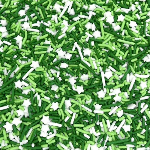 Image of Manvscakes Sprinkles- Edible Cake and Cupcake Sprinkles with Assorted Shapes and Sizes for Parties, Metallic Sprinkle Mix for Cookies, Ice Cream, Cake and Cupcake Decorating, 4 oz (Green and Silver)