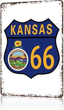 Vintage Metal Tin Signs Route 66 Kansas Sign Road Signs High Way Metal Tin Sign For Garage, Man Cave Or Workshop 8x12 Inches