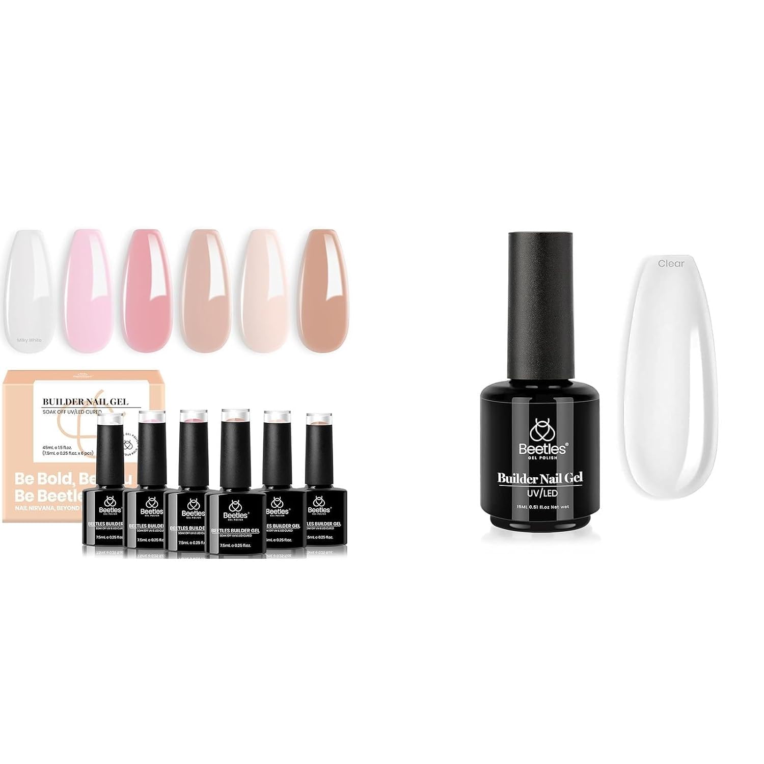 Beetles 6 Colors Milky White Nude Pink Builder Gel Kit with Clear Builder Gel for Nails Beauty Gift Sets for Women