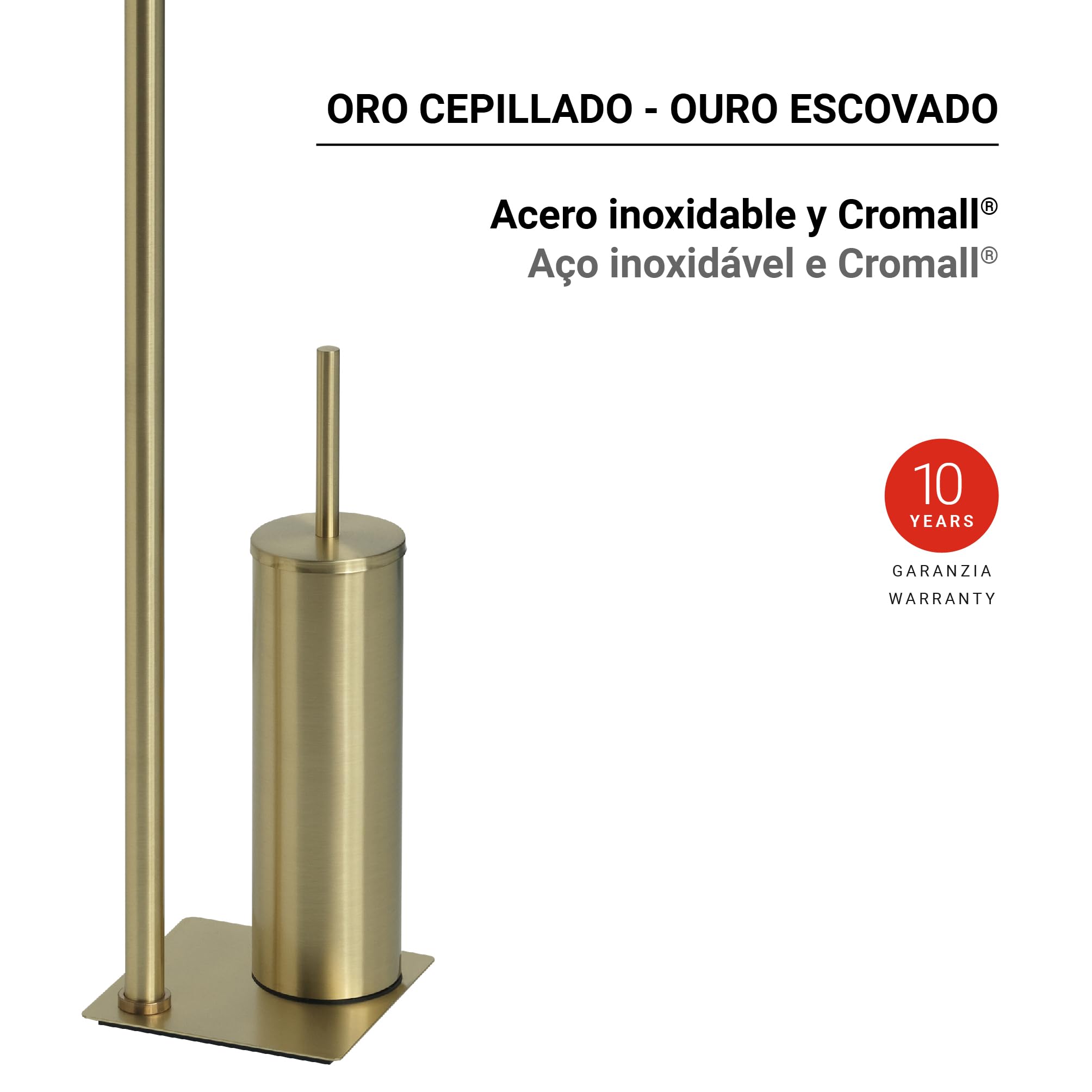 Gedy TRILLY Escobillero y portarrollos para baño, Oro Cepillado, Acero Inoxidable, 14 x 14 x 63