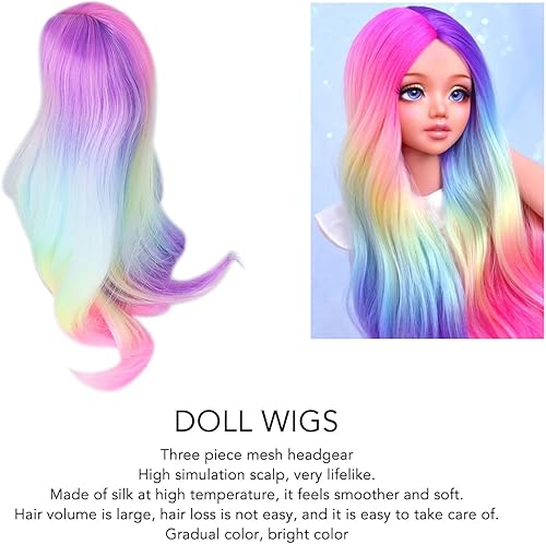 Miniatura 3 de Zerodis Pelucas de pelo de muñeca, peluca suave y flexible de alta simulación, peluca de muñeca de color degradado para muñecas de circunferencia de
