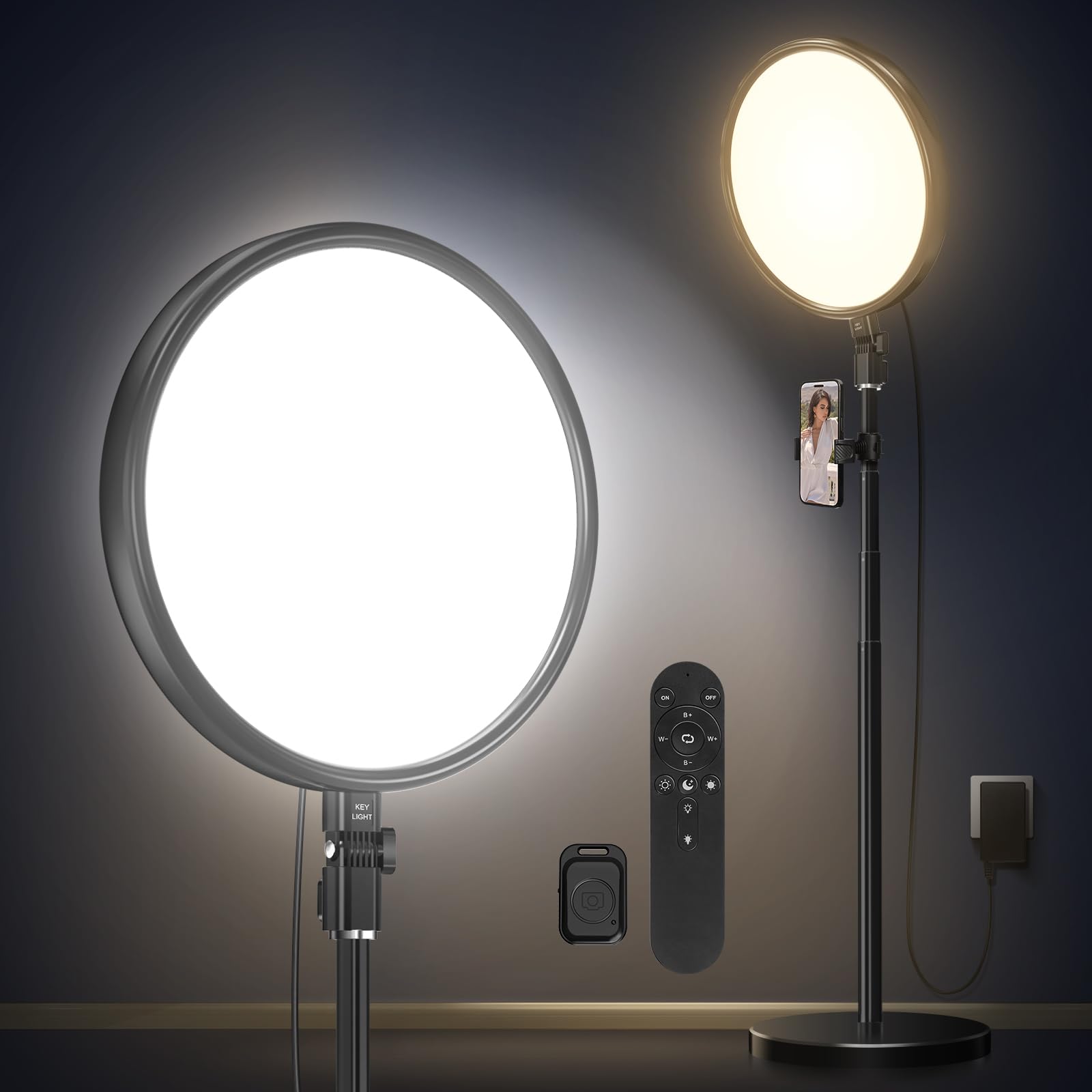 Tobeape Aro de Luz LED 33cm Pulgadas 200cm de Altura, 6500K Pantalla Completa Gran Aro de Luz Led para Selfies con Mando A Distancia y Soporte para Teléfono para Maquillaje, TikTok, Forografía Video