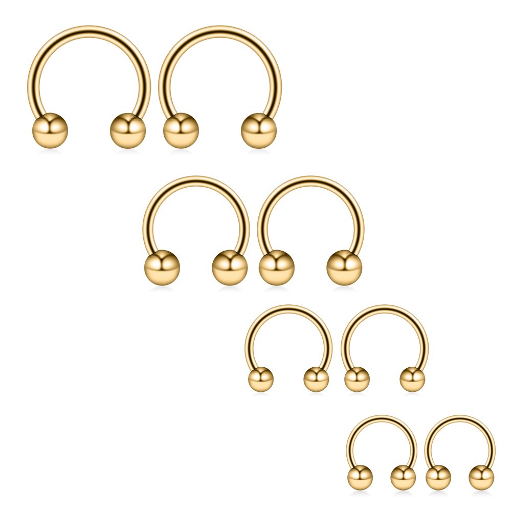 Ruifan 20G 16G 14G 12G Surgical Steel Nose Septum Horseshoe Earring Eyebrow Tongue Lip Nipple Helix Tragus Piercing Rings 8mm,10mm,12mm,14mm