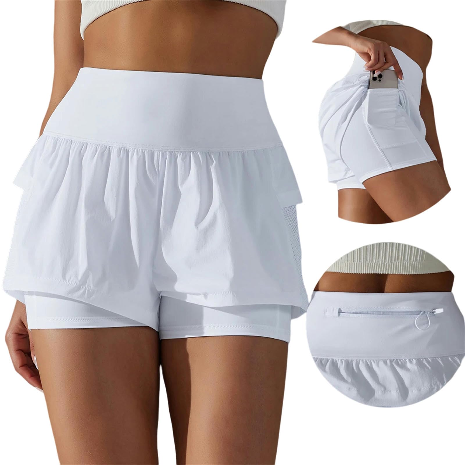 Jupe de Tennis Femmes Fitness Sport Running Shorts Stretch Shorts avec Poches Femmes Tennis Jupe Courte
