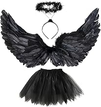 Sunshine Smile Adult Black Angel Costume - 3 Pieces - Wings 60 cm - Tulle Skirt 80 - 130 cm