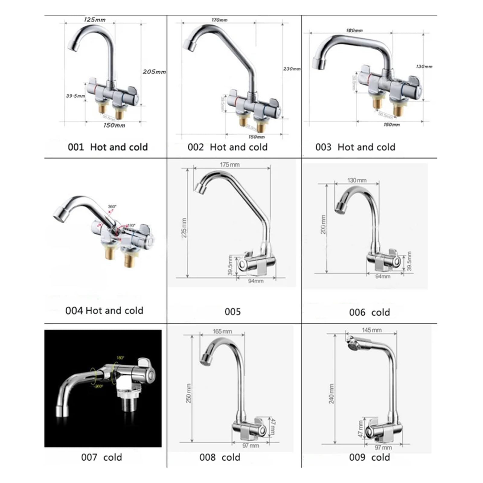 Grifos mezcladores para Fregadero Grifo de Cocina Moderno con rotación 360 Grados RV Monomando Lavabo baño Montaje en Cubierta modificación (007)