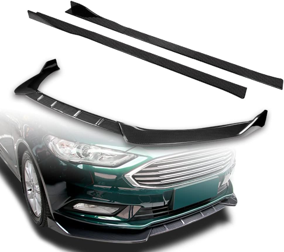 Q1-TECH, 9-Piece Front Bumper Lip & Side Skirt Extensions Diffuser Compatible with 2017-2018 Ford Fusion/Mondeo, Front Lip Spoiler Air Chin Splitter ABS (Painted Black)