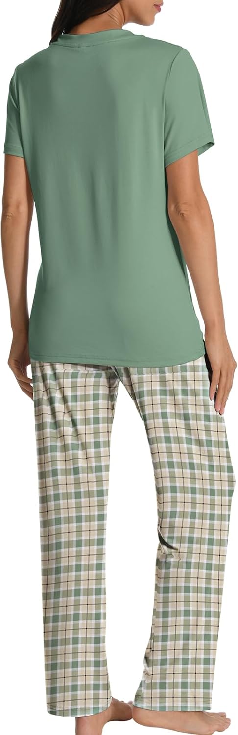 COSSEN Women’s Pajama Set 2 Piece Super Soft Sleepwear Short Sleeve Top and Pants with Pockets Long Sleeve PJ Sets - Image 5