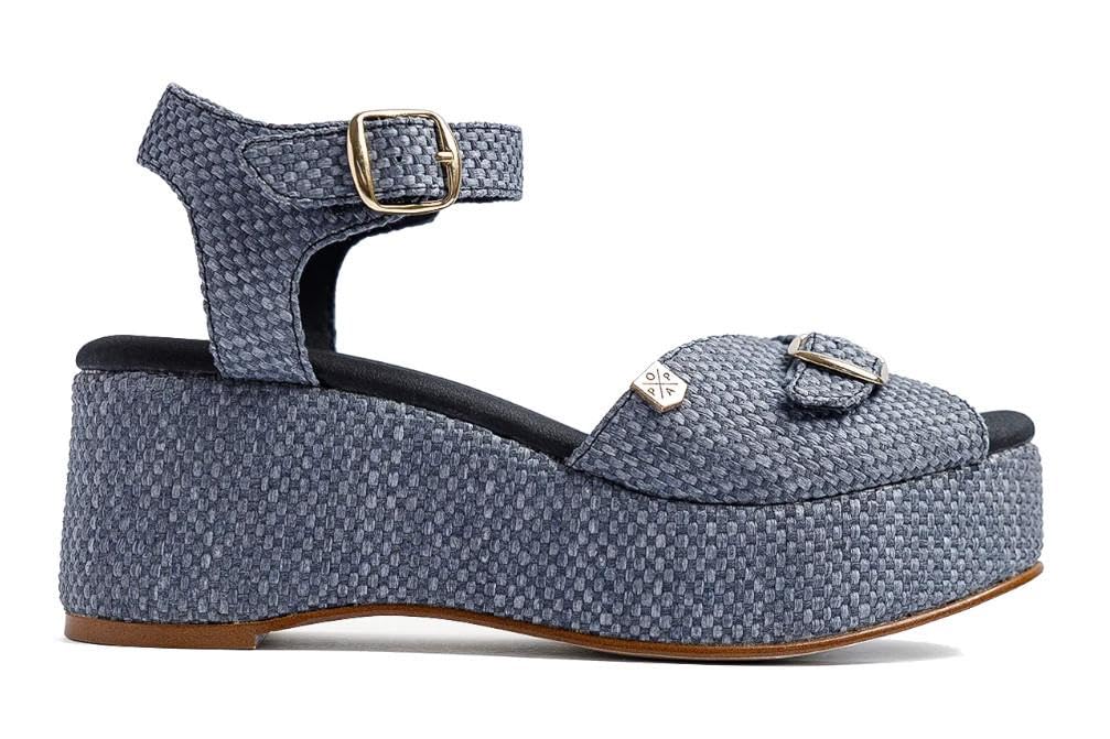 Sandalias de cuña baja Popa Muriel en rafia negro - Mujer