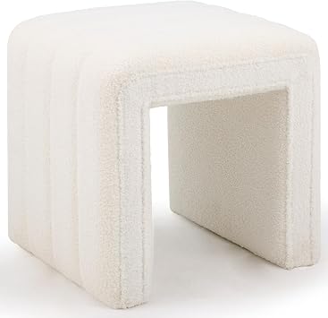 Wimarsbon Vanity Stool Chair, U Shaped Teddy Velvet Ottoman, Modern Sofa Bench Footrest, Multifunction Footstool Extra Seat Home Decor for Makeup Room, Living Room, Entryway, Office Cream