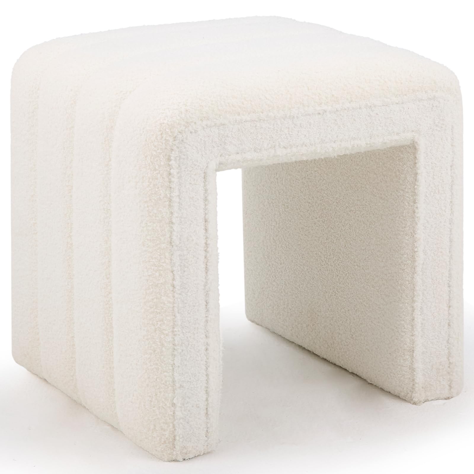 Wimarsbon Vanity Stool Chair, U Shaped Teddy Velvet Ottoman, Modern Sofa Bench Footrest, Multifunction Footstool Extra Seat Home Decor for Makeup Room