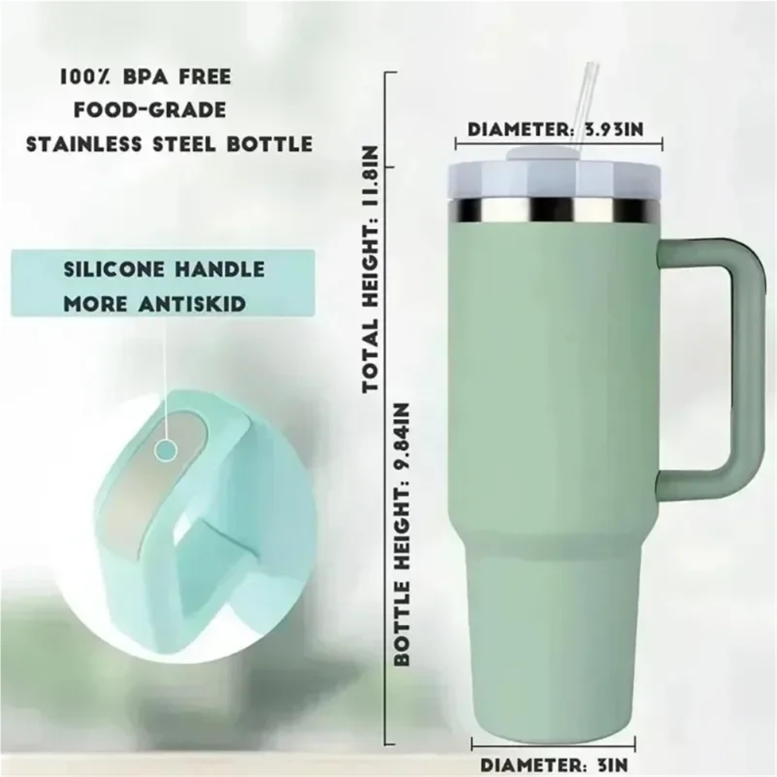 Kubek termiczny, 2 szt., 1,134 ml, izolowany, kubek termiczny z uchwytem, słomka, stal nierdzewna, gorące i zimne napoje kawowe (biały)