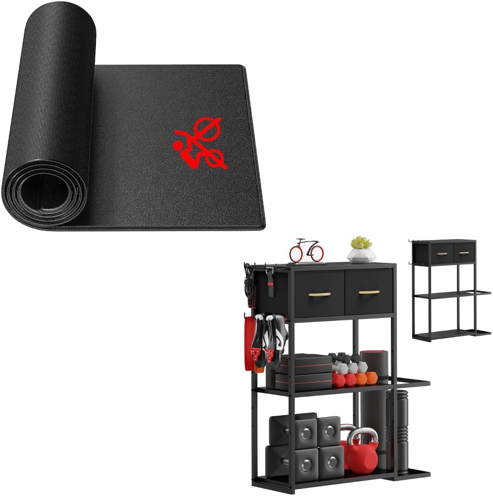 Bike Trainer Mat Compatible with Peloton Bike Home Gym Storage Shelf Stand Only