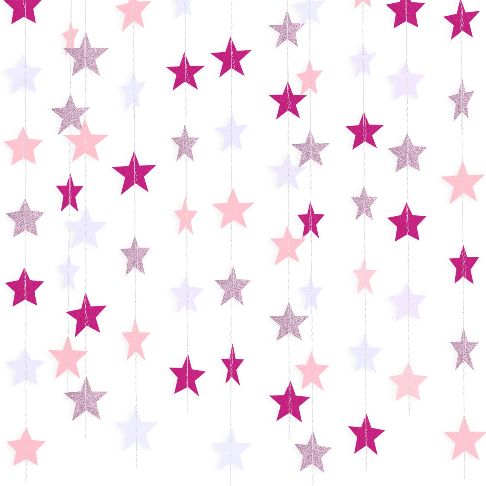 Patelai 130 ft Star Garland Banner Decor,Pink,Rose Red,White