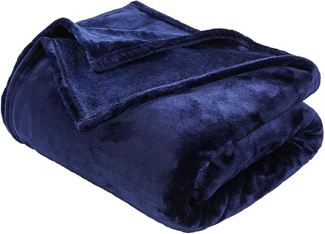 GonZalo GraCia. Fleece Blanket Reversible Navy Throw For Sofa 130x150cm Faux Fur Bed Blanket 400 GSM Winter Warm(Navy, Single 130x150 cm)