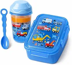 Kit Lancheira Infantil com Marmita Hermética 400ml + Copo 300ml e Colher Pote Azul com Tampa Segura, Livre de BPA, Ideal para Escola e Passeios (AZUL)