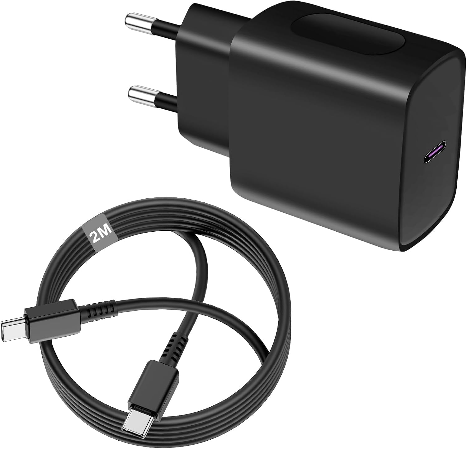 Vemfay 45W USB C Adapter con 2M cavo USB-C, Caricabatterie per Samsung S25/S24/S23/ S22 /S21 /S21 Ultra,S20 FE, A16/A15/A14/A56/A55/A34, Tipo C Alimentatore Spina Ricarica Adattatore