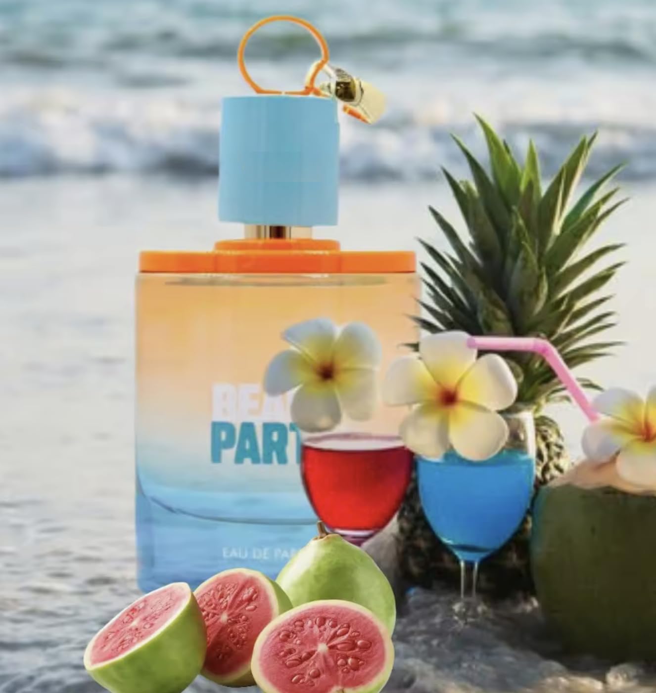 Beach Party Eau de Parfum 100 ml, Perfume Árabe Unisex de Larga Duración, Incluye Atomizador Recargable, Fragancia Fresca y Vibrante con Notas de Coco, Cítricos, Almizcle y Maderas (Beach Party)